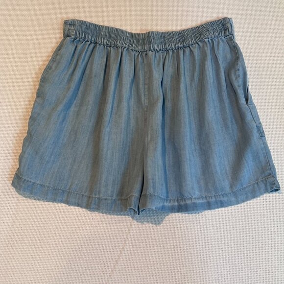 Japna Chambray Viscose Lightweight Pull On Elastic Waist Shorts Pockets Medium - Picture 7 of 7